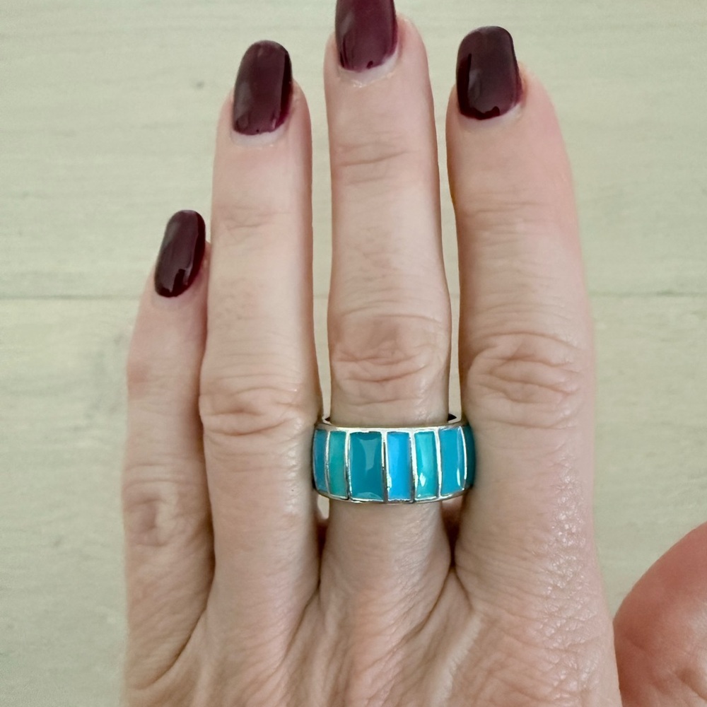 NWOT Silver Band Ring with Turquoise Inlay, Size 7